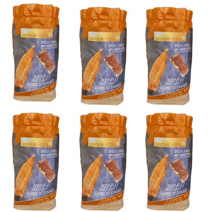 Pack de 6 sacs de sciure de fumage au bois de hêtre, 100% naturelle, pour fumage de vos aliments et poissons pour tout fumoir. Fumage à chaud ou fumage à froid